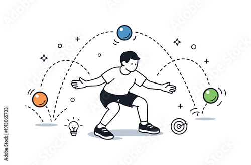    Coordination drills with balls. Multi-ball exercise with balls bouncing or moving in sequence, mental focus and agility training, abstract