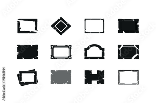 Faded Poster Frame. Icon set. Set Logo of Faded Poster Frame: worn gallery frame. harmonious logo variations of the same emblematic concept,