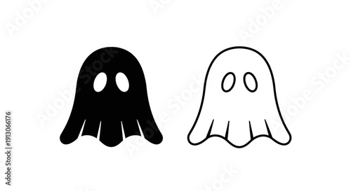 Two black and white ghosts on white background, halloween, spooky, haunted, Vector