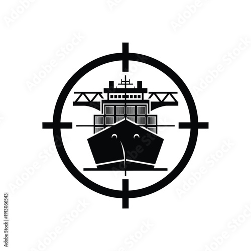 Vector illustration icon black and white illustration of a ship in a target scope