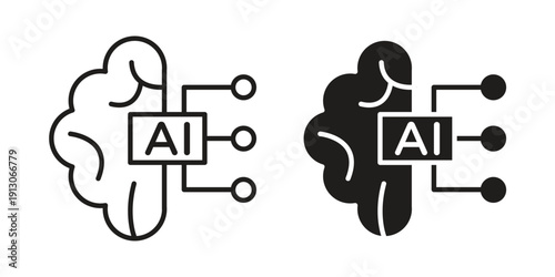 AI brain icon in black stroke eps vector graphic
