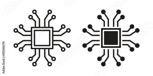 AI chip icon in black stroke eps vector graphic