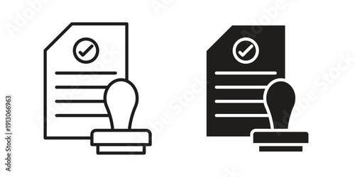Approved document icon in black stroke eps vector graphic