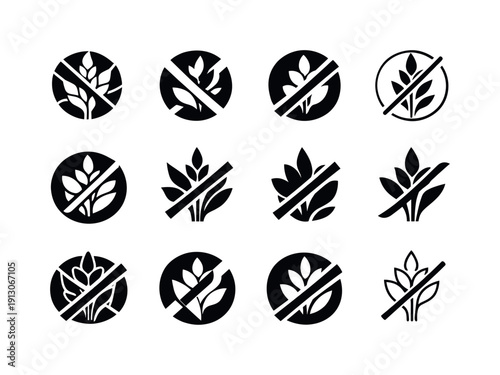 Weeding Logos Collection. Weeding. Icon set. Set Logo of Weeding: weed with slash mark. harmonious logo variations of the same emblematic concept, each with