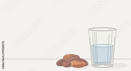Dates and Water A Simple Iftar Meal Illustration.