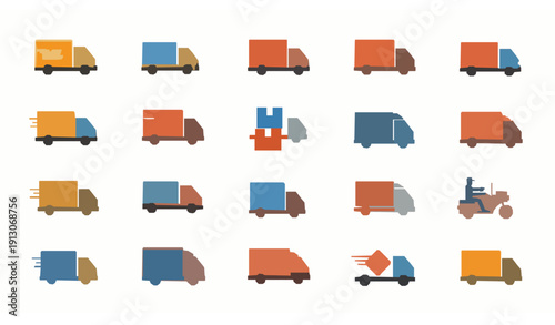 Modern flat fast delivery truck and shipping icon vector set