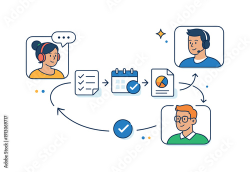 Remote team collaboration a streamlined workflow scene with tasks moving smoothly between remote teammates, symbolizing efficiency,
