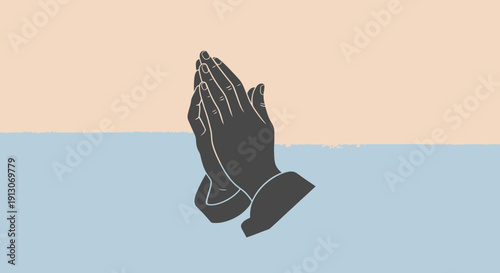 Praying Hands Silhouette in Contrasting Colors Symbol of Faith.