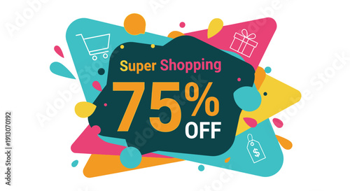 Vibrant Sale Banner with Shopping Icons and Discount Offer.