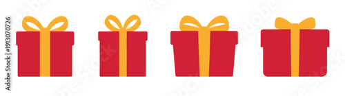 Gift box icon set, showcasing a collection of holiday gift boxes, abstract vector symbols, and festive present graphics for design and branding projects.