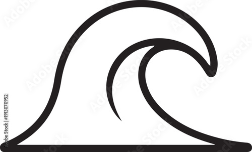 Simple Ocean Wave Outline Icon, Minimal black line icon of single ocean wave representing sea motion, surfing, coastal lifestyle, and natural water energy concept