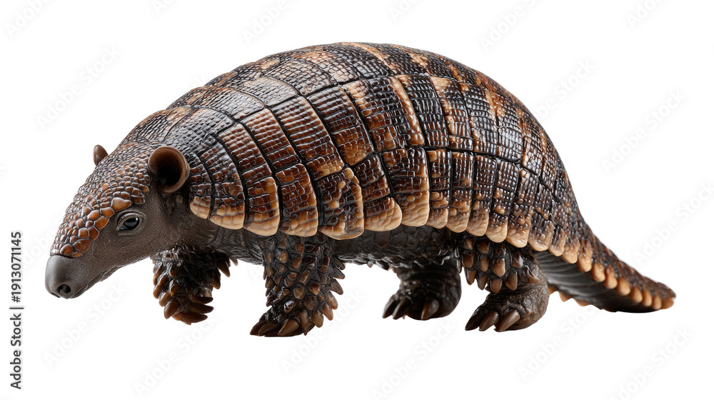 Fototapeta premium Armadillo's Detailed Study: A close-up study of an armadillo reveals its intricate armored shell, a symbol of resilience and adaptation in the natural world.