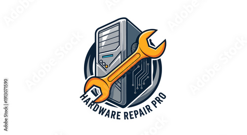 Computer Hardware Repair Pro Logo with Wrench.