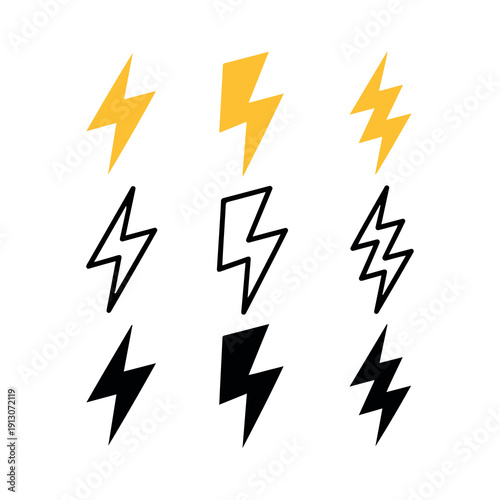 Free Download Bold lightning bolts symbols in bright yellow and black for energy designs - GFXLoad
