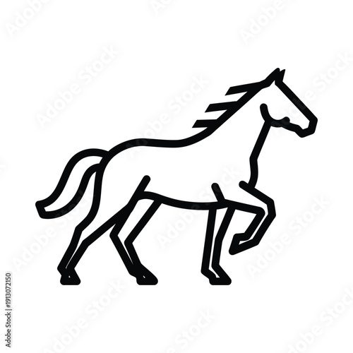 Black line art horse running dynamic animal illustration simple equine design white background