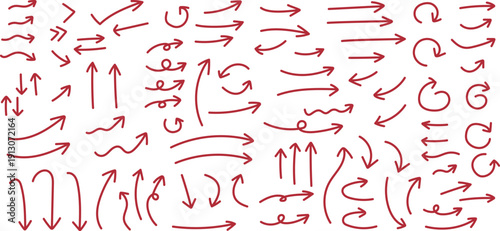 矢印　手書き　イラスト素材セット　赤色　チェックや強調に使えるペンの線画