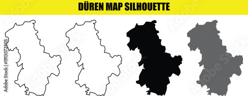 Duren map silhouette vector illustration collection with diverse outline and solid black formats for regional cartography