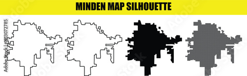 Minden map silhouette graphic set presenting four unique variations of city boundaries on transparent background display