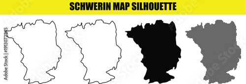 Schwerin map silhouette black and white color contour line and dots pattern vector illustration