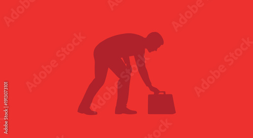 Man bending over with briefcase.