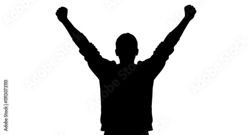 Man Celebrating with Raised Arms.