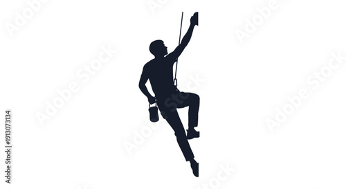 Man climbing with rope gear.