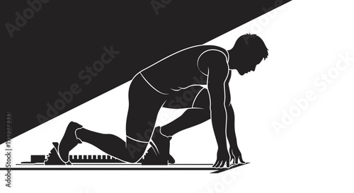 Man in starting block position.