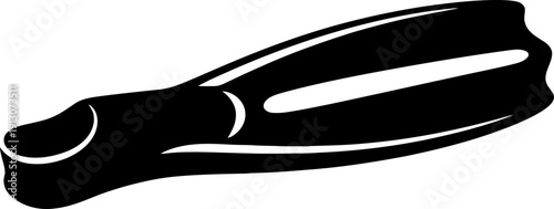 Single black monochrome scuba fin or flipper for diving and swimming activity. Aquatic sport concept. Simple icon, vector illustration