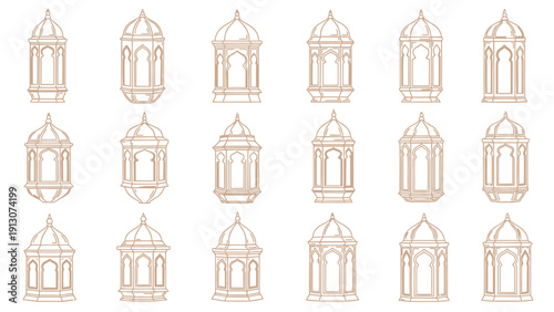 Collection of Islamic Lanterns in Sketch Style.
