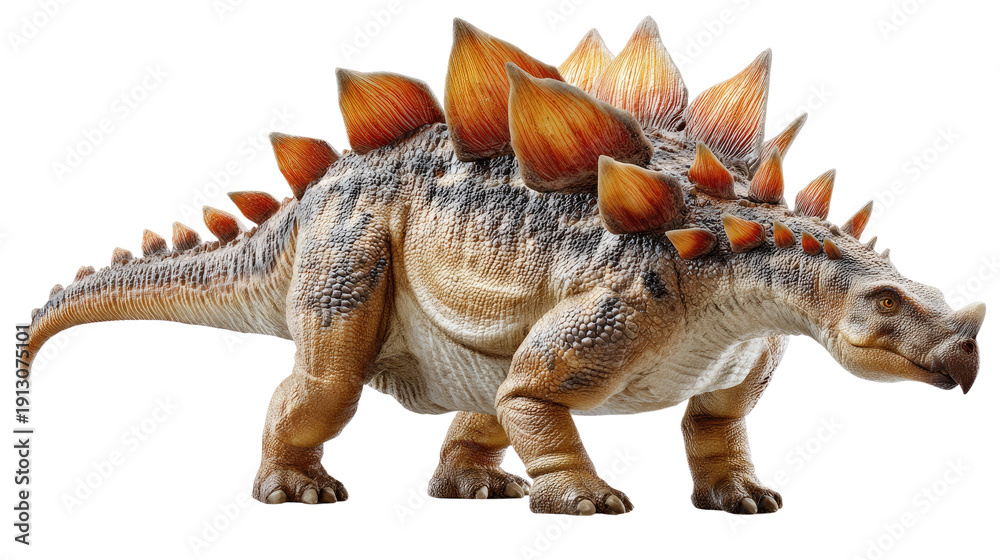 Fototapeta premium Stegosaurus Prehistoric Giant: An intricately detailed illustration of a majestic Stegosaurus, showcasing its unique plate-backed design and a glimpse into the prehistoric era.