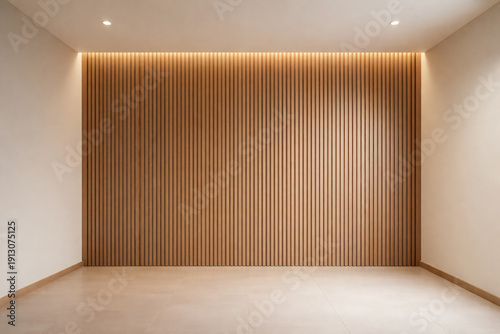 Empty modern room interior with vertical slat wall