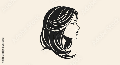 Elegant Woman Profile Silhouette with Flowing Hair.