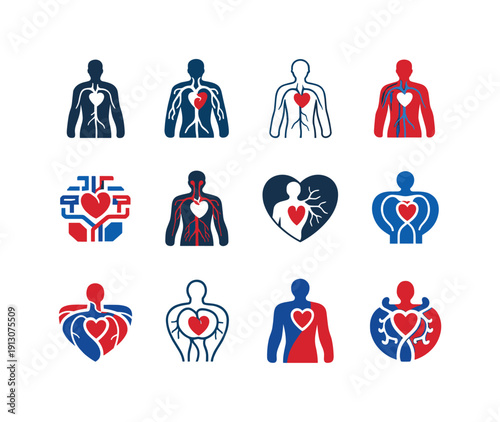 Blood Circulation Icons. Blood circulation. Icon set. Set Logo of blood circulation: circulatory system. harmonious logo variations of the same emblematic
