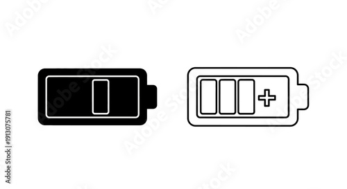 Battery icons set, low and full charge symbols, vector illustration Vector
