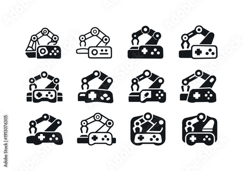 Smart Device Logos. Automation and smart devices. Icon set. Set Logo of automation and smart devices: robotic arm controller. harmonious logo variations of the