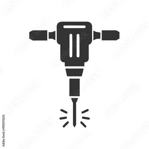 Black and white jackhammer tool with impact lines construction