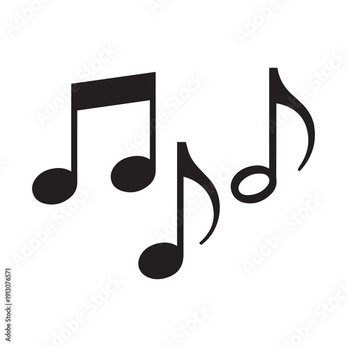Black musical notes floating gracefully on a clean white background illustrating harmony and rhythm in minimalist design