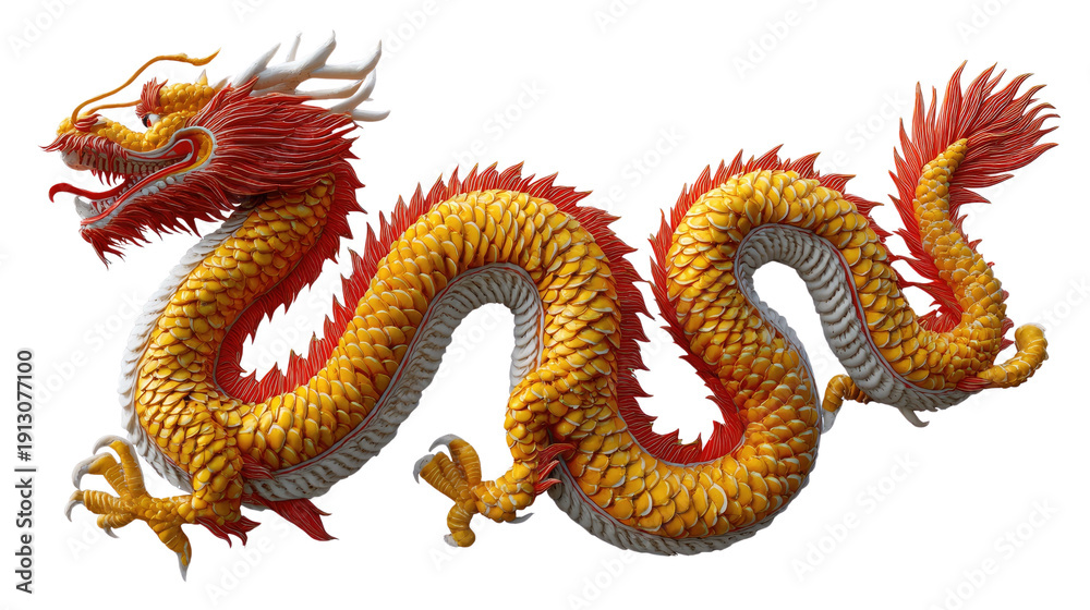 Fototapeta premium Golden Dragon Emblem: An intricate illustration of a majestic golden dragon, a symbol of power and prosperity, is depicted with intricate detail.