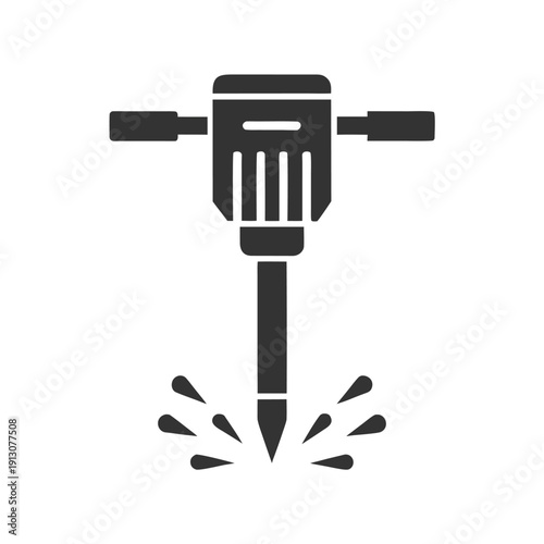 Black and white of a jackhammer with splashes around the tip construction tool