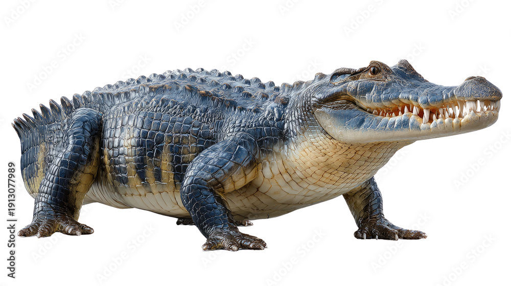 Obraz premium Powerful Crocodile in Profile: A formidable crocodile, its textured hide and razor-sharp teeth showcase its primeval elegance and strength, embodying raw power and predatory grace.
