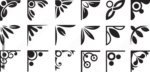 Decorative corners, ornaments, vintage, floral, flourish, elegant, graphic, design elements, black and white