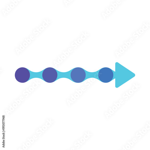 Blue gradient geometric illustration featuring connected circular nodes leading to an arrowhead symbolizing progress and direction
