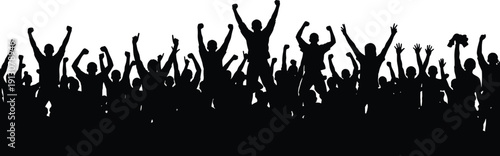 WebCrowd Silhouette of Cheering People at Music Festival Concert or Sports Event with Hands Raised Celebration Audience Background Vector Illustration for Graphic Design