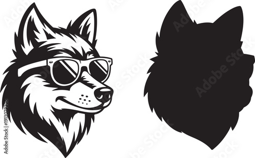 Cool wolf wearing sunglasses vector illustration profile view isolated on transparent background