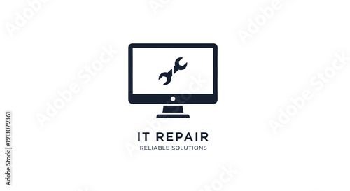 IT Repair Computer Service Icon with Wrench Symbol.