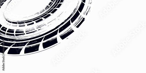 Auto tire tread grunge element. Car and motorcycle tire pattern, wheel tyre tread track. Black tyre print. Vector illustration isolated on white background.