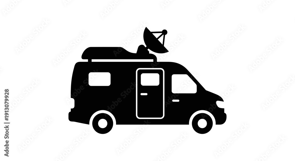 Obraz premium Black silhouette camper van.