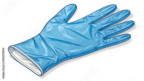 Blue latex glove on white background  