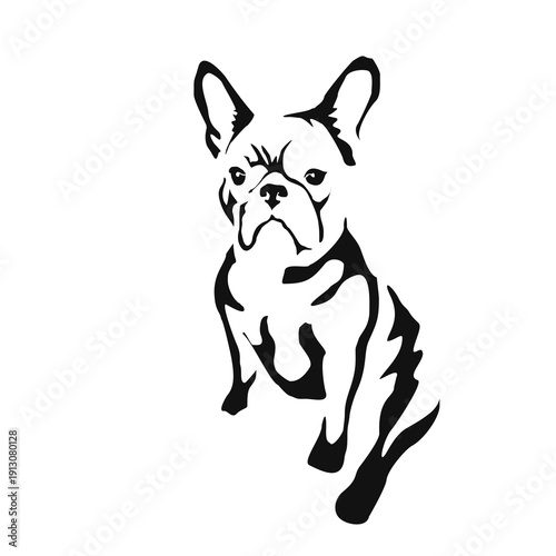 Vector drawing of a dog. Black and white gestalt design of a funny pet. Little doggy. Cute animal illustration. Postcard for International Dog Day. Drawing of an animal in the Gestalt style.