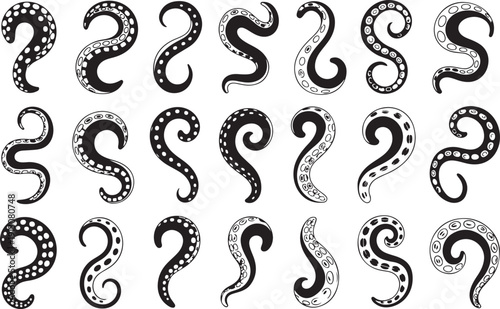 Kraken octopus tentacles set featuring giant sea monster arms with suction cups in curved positions